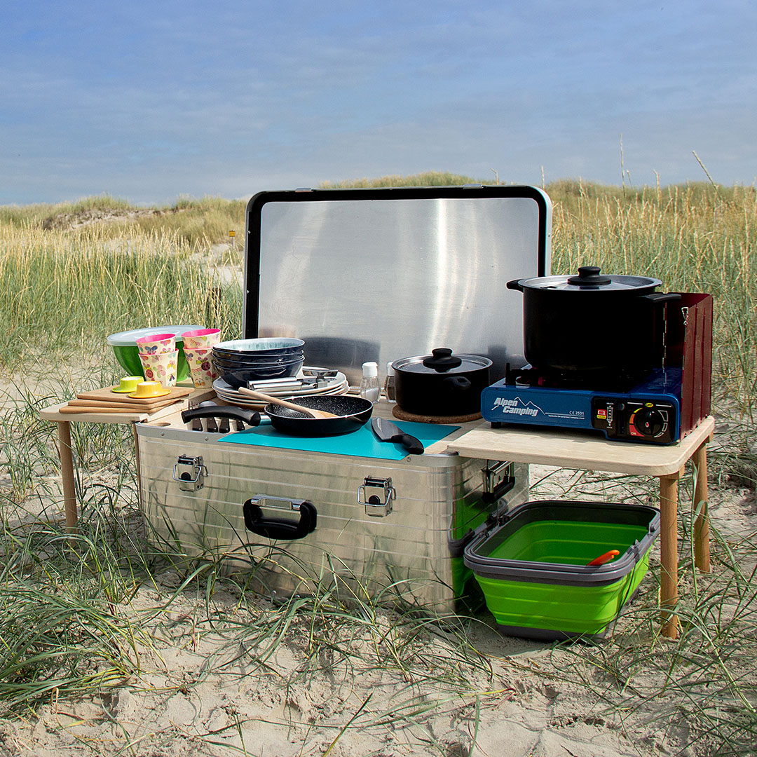 Campingküchenbox-Vollausstattung-Strand Campingküchenbox-Vollausstattung-Strand