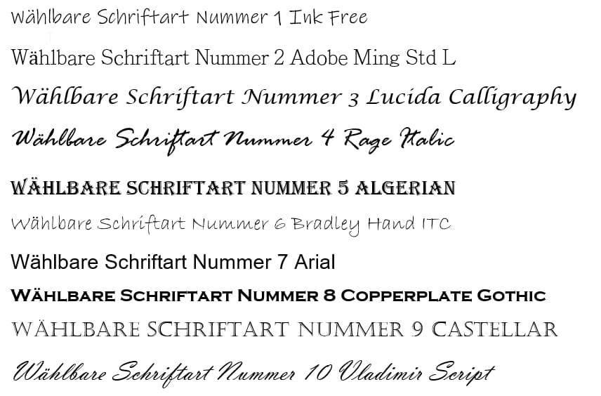 Fonts-Auswahl-Lasergravur Schriften